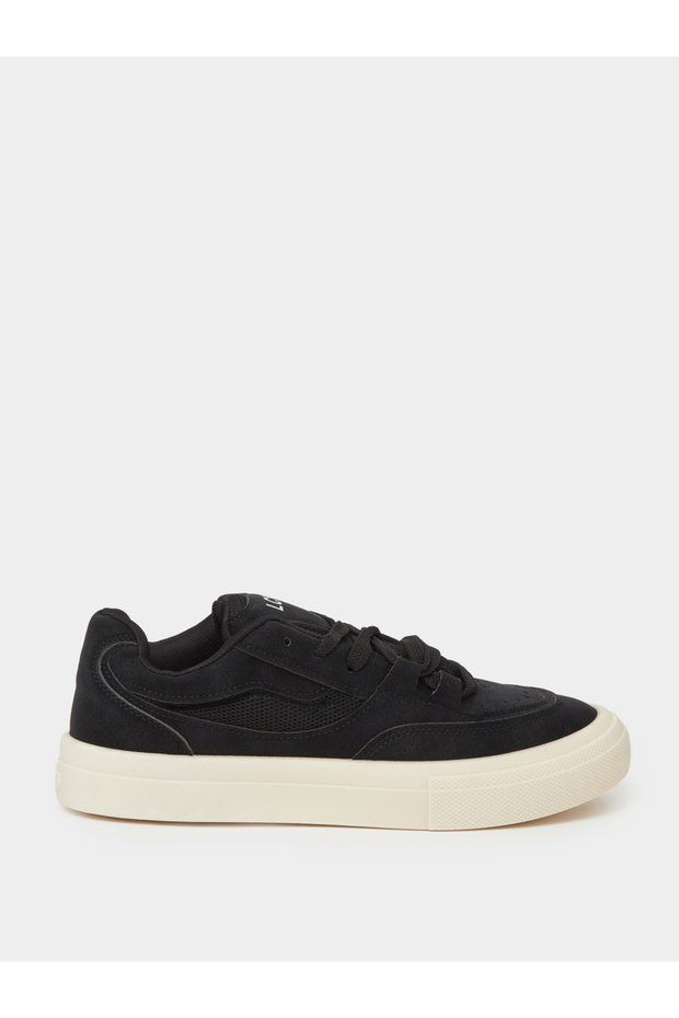 Black Mesh Panel Lace-Up Casual Sneakers