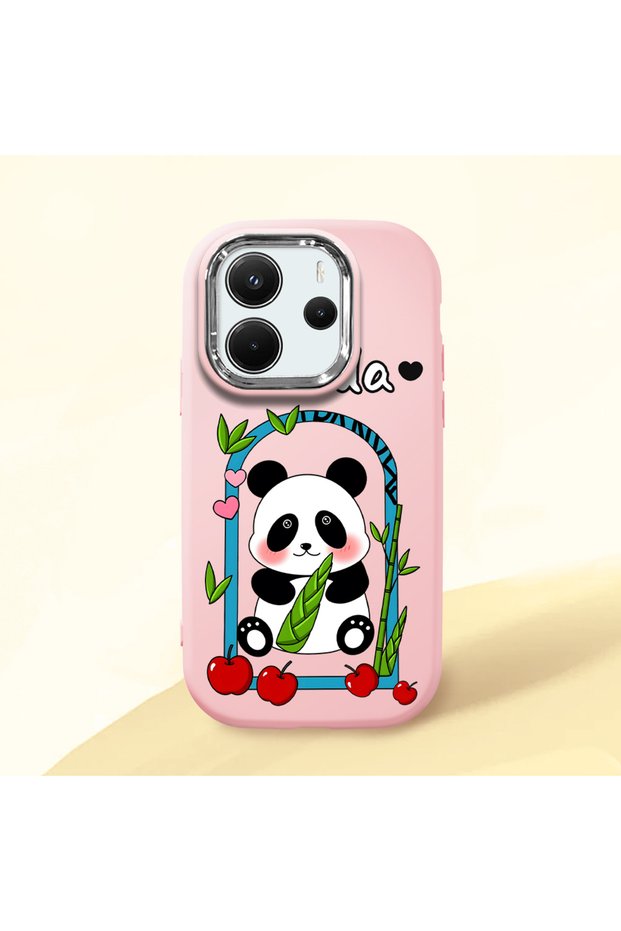 Redmi Note 14 4g Compatible Case Camera Protector Pink Silicone Couple Phone Case Panda Pattern