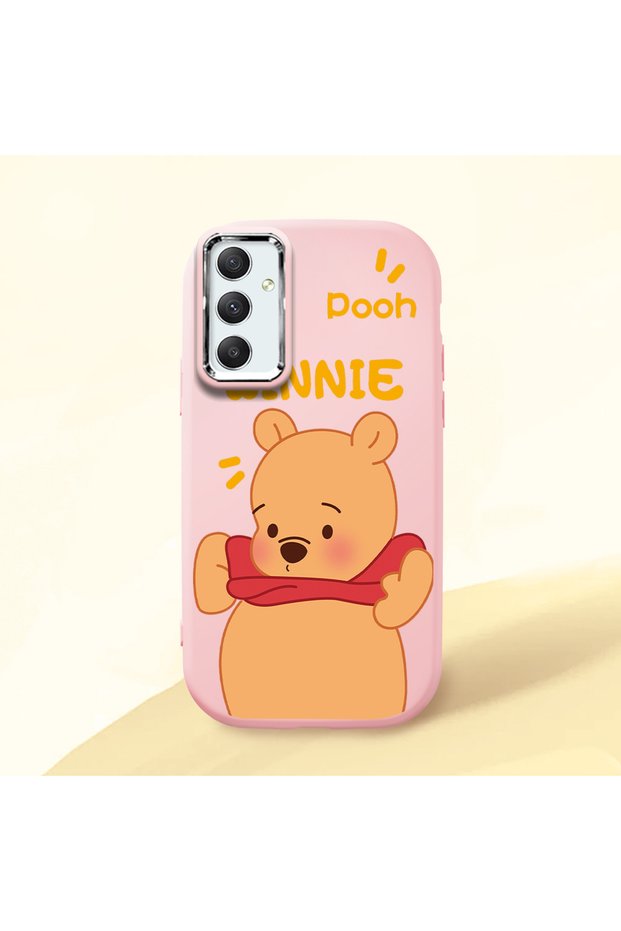 Samsung Galaxy A34 Compatible Case Camera Protector Pink Silicone Couple Phone Case with Bear Pattern