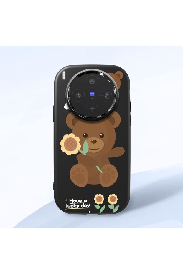 Vivo X300 Compatible Case Camera Protector Black Silicone Couple Phone Case Bear Patterned