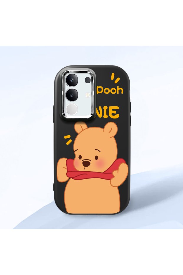 Vivo Y29 Compatible Case Camera Protector Black Silicone Couple Phone Case Bear Patterned