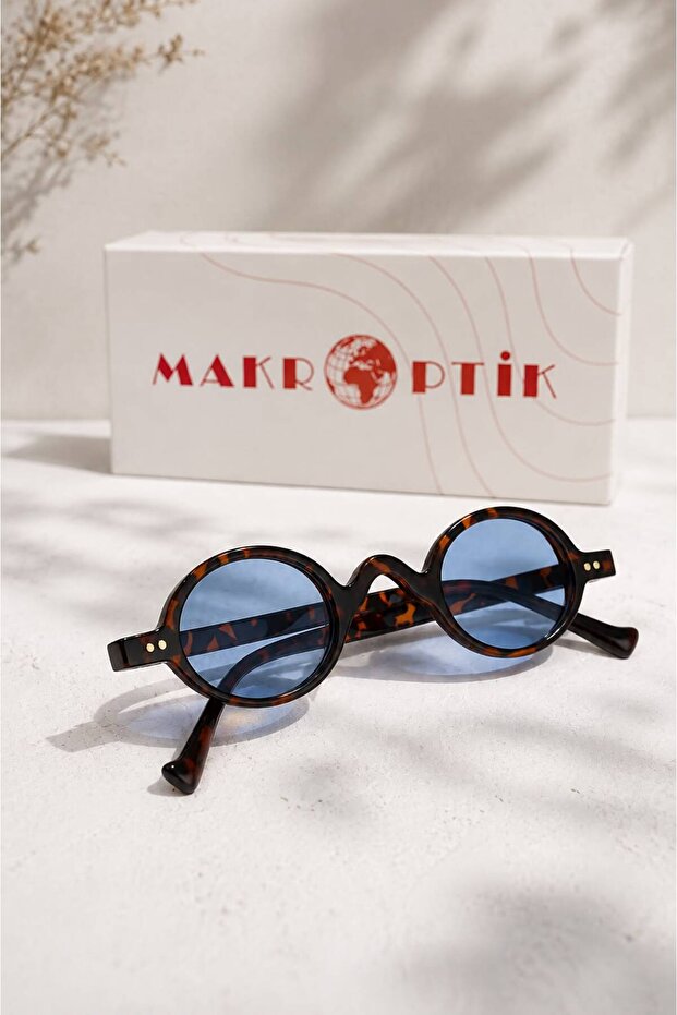 Unisex Small Minimal Leopard Frame Blue Glass Sunglasses