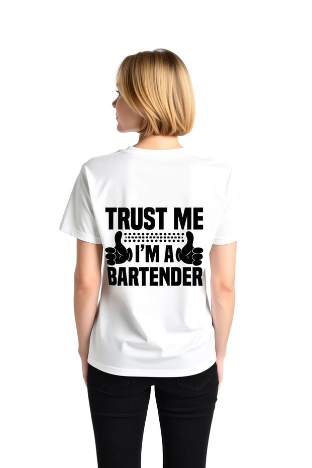 Women's Bartender Profession Printed Relaxed Fit Short Sleeve Round Neck 100% Cotton T-Shirt Casual Modern