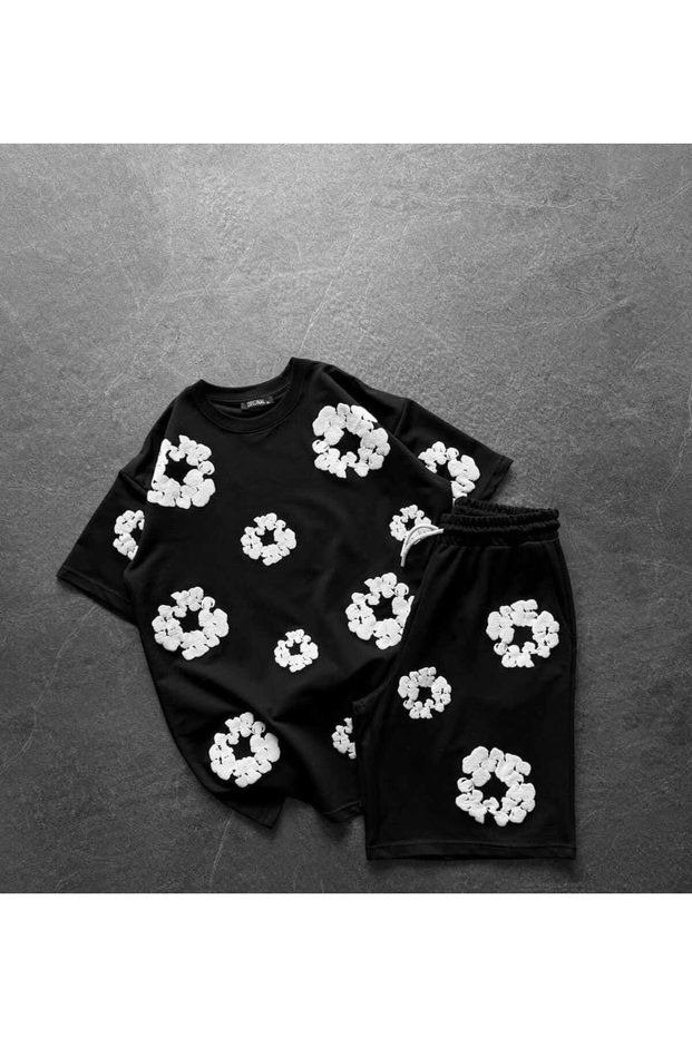 Unisex Oversize Floral Patterned T-Shirt Shorts Set – Multi-Colored