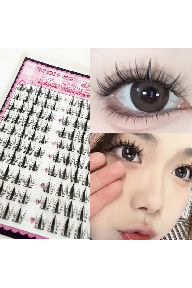 Little rabbit 10Rows DIY Self-Adhesive Cluster Lashes 10 Rows/Box, Glue-Free Manga Style Sectioned E