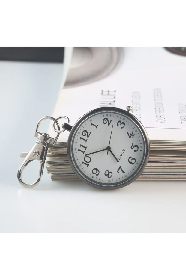 black New Tiny Cute Quartz Pocket Watch with Keyring Men Women Quartz Watch for Nurses Doctors Stude