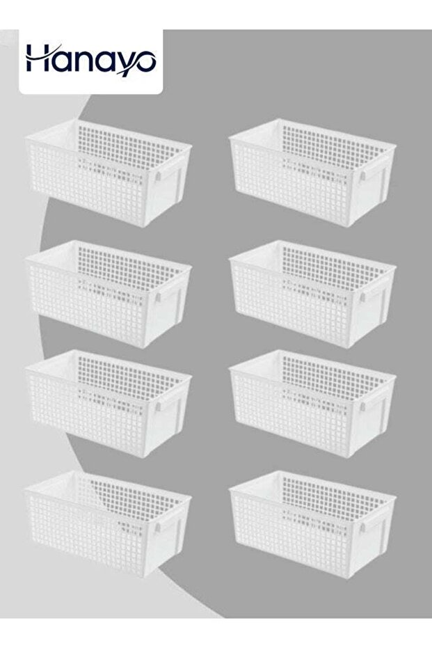 Storage Baskets Set of 8 Plastic Storage Baskets Hollow Rectangular Storage Boxes with Handle Storage Bins for Office Bathroom Bedroom Home & Kitchen(White)