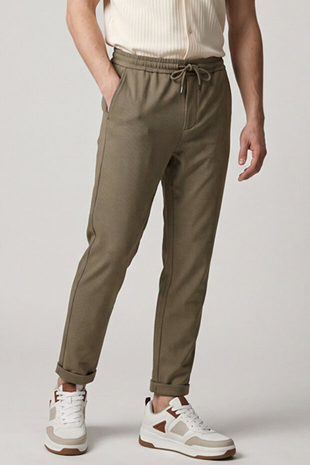 Textured Slim Fit Pants with Drawstring Waist