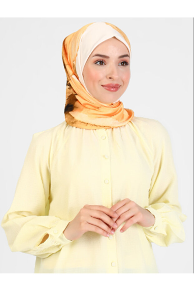 وشاح منقوش بنقوش زهرية - أصفر - 2