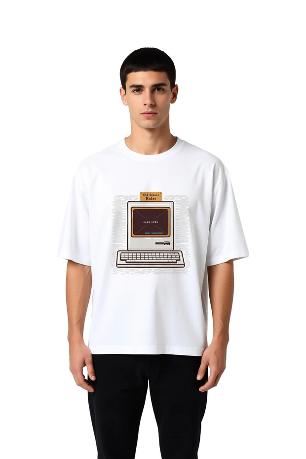 Men's Oversize Retro Arcade Game over Printed Nostalgia T-Shirt Relaxed Fit Casual Modern Stylish Elegant
