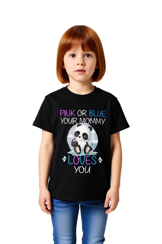 Pink Blue Mommy Loves You Printed Children's T-Shirt