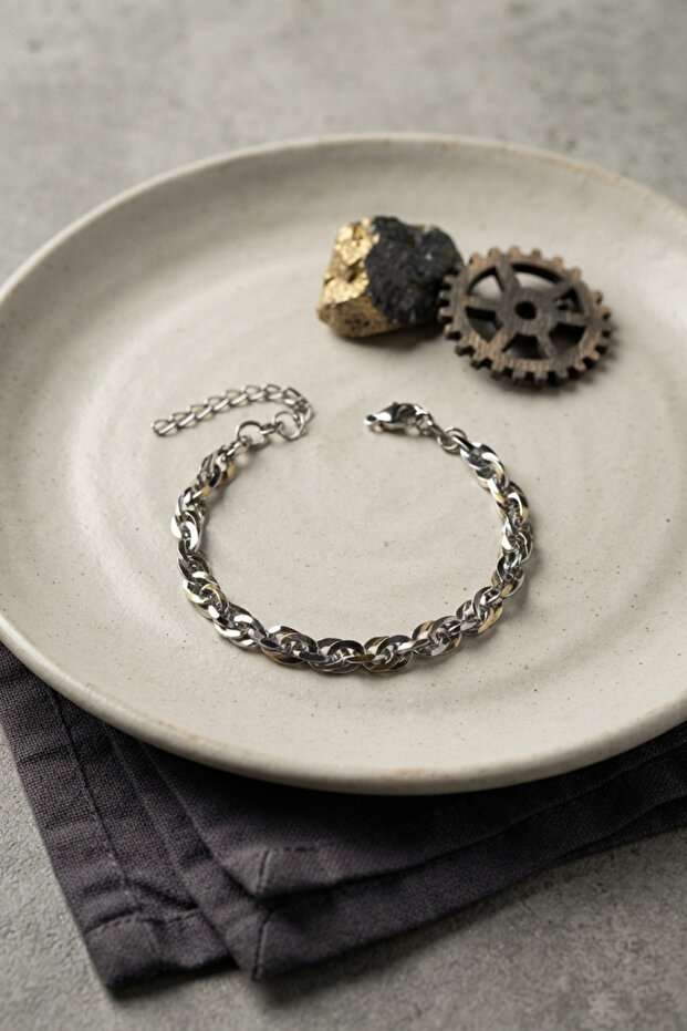 316L Steel Silver Color Rope Chain Model Men's Bracelet Premium Stain Resistant Elegant