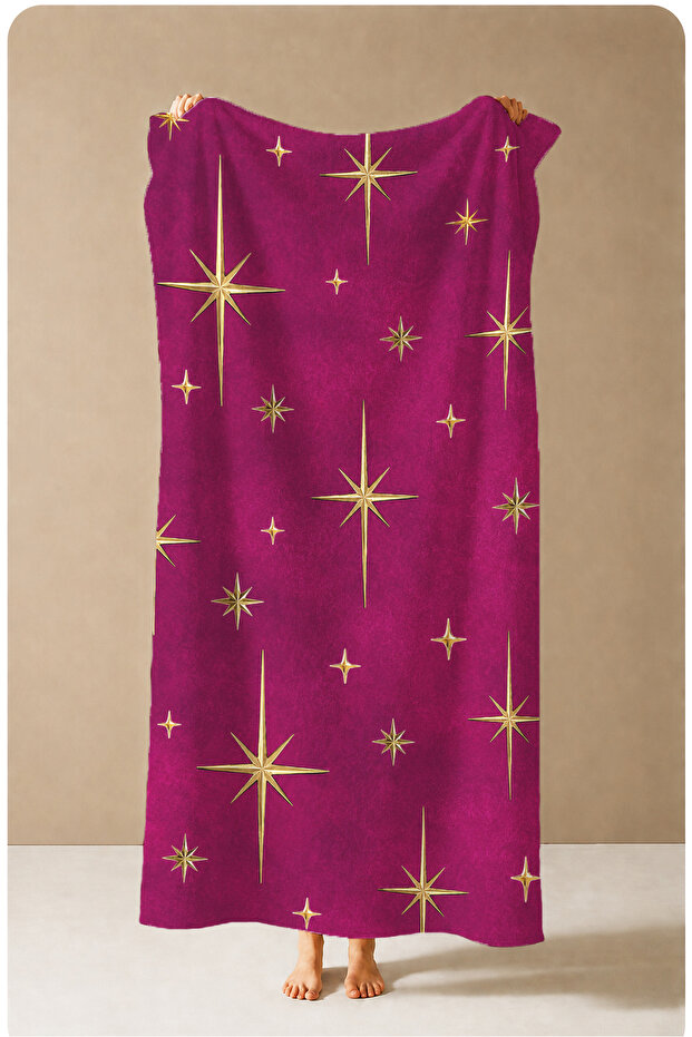 Bohemian Navy Blue Gold Star Patterned 70X150 Beach Towel - Digital Printed Fade-Resistant Bath Towel