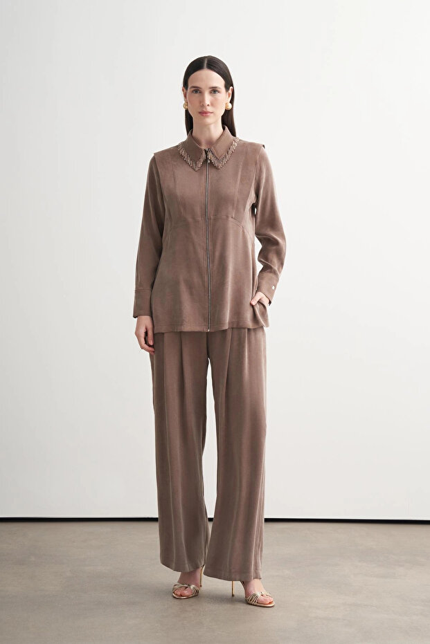 Merwe by Yakasi Beaded Palazzo Pants Suit