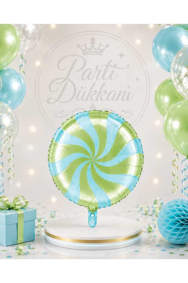 Green Blue Candy Foil Balloon 53X47 cm Helium Compatible Bonibon Patterned Round Birthday Party Balloon