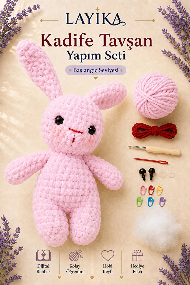 Velvet Rabbit Knitting Kit - Amigurumi Making Set with Digital Video Guide