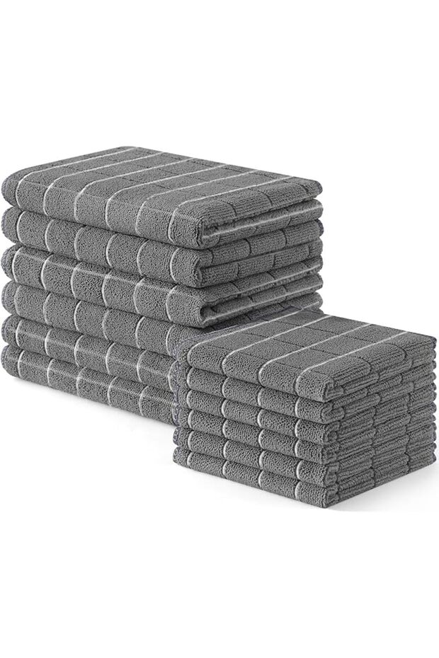 Microfiber Kitchen Towels and Dishcloths Set, 12 Pack Soft and Absorbent Dish Hand Towels Bulk, 18 x