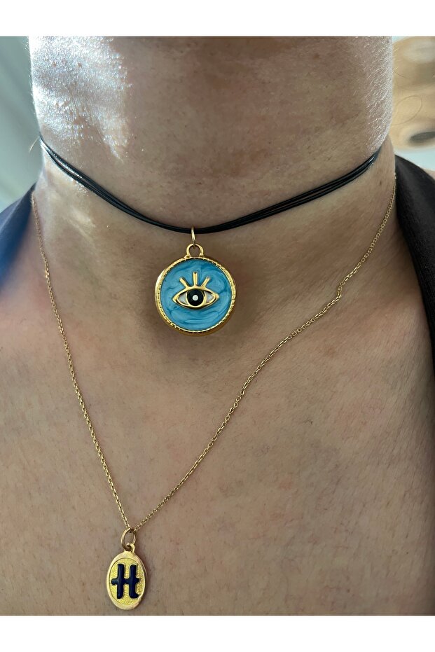 Leather Cord Steel Evil Eye Choker