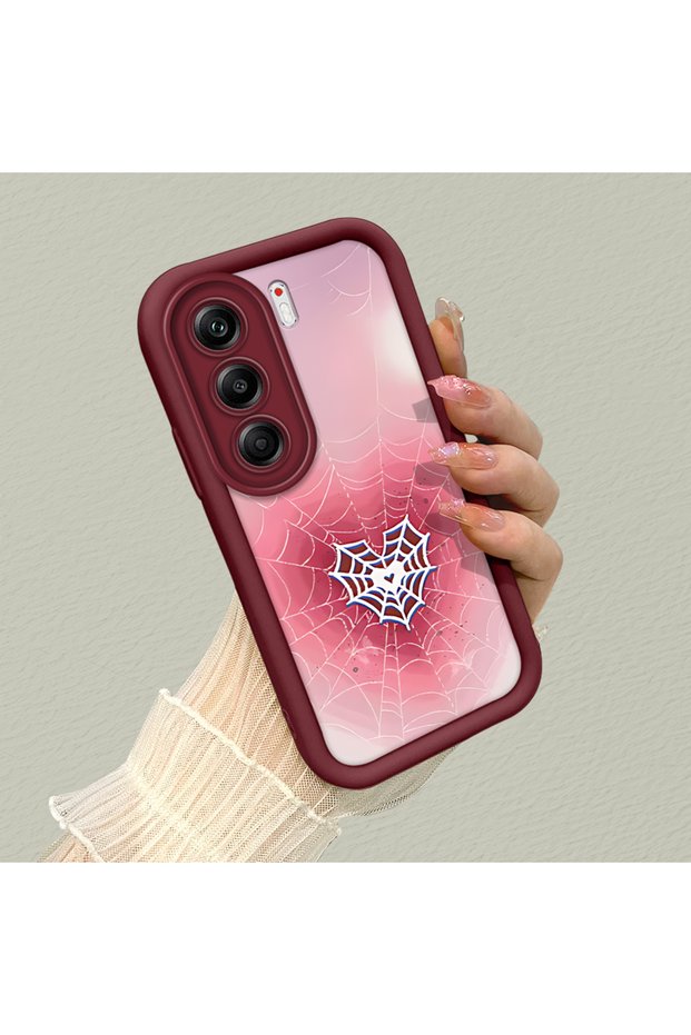 Tecno Camon 40 Pro 5g Compatible Pink Gradient Heart Spider Web Pattern Silicone Case