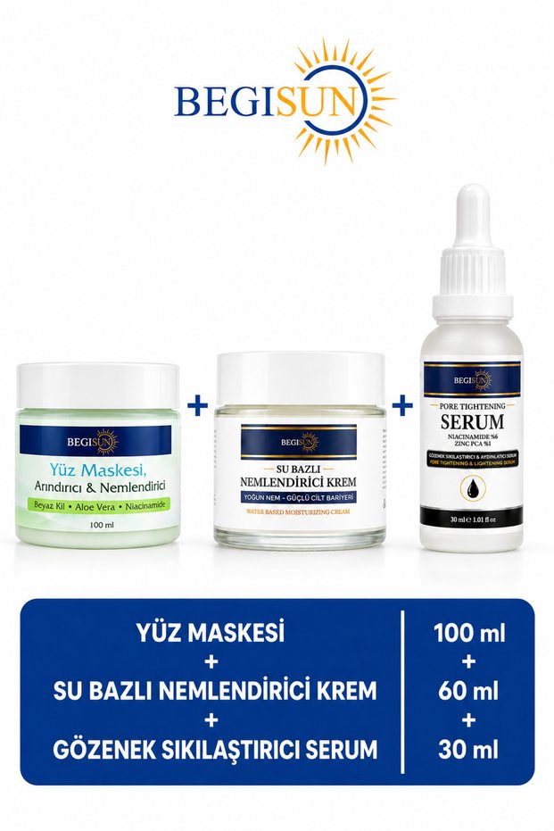 3-Piece Skin Care Set – Facial Mask 100 ml + Water-Based Moisturizing Cream 60 ml + Pore Tightening Serum 30 ml