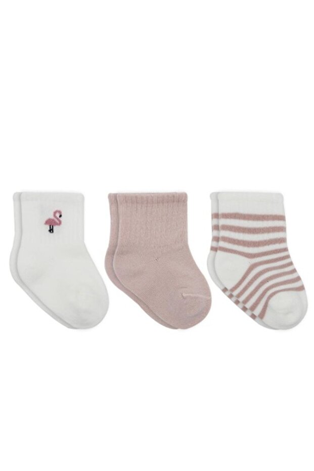 Flamingo Girl 3-Piece Combed Cotton Socks 10136 Dried Rose