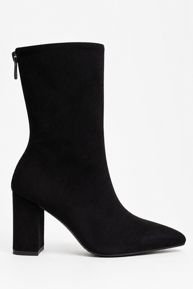 Daisy Women's Suede Boots - Pointed Toe Thick Heeled Boots with Back Zipper