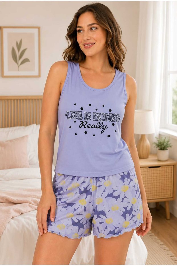 Women's Shorts Pajama Set Strappy Top Patterned Shorts Summer Home Wear
