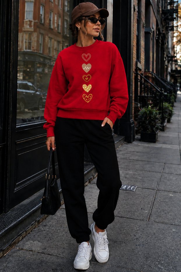 Women's Heart Printed Sweatshirt Track Suit Set 2-Piece Sporty Stylish Combination 2-Piece Shardooned