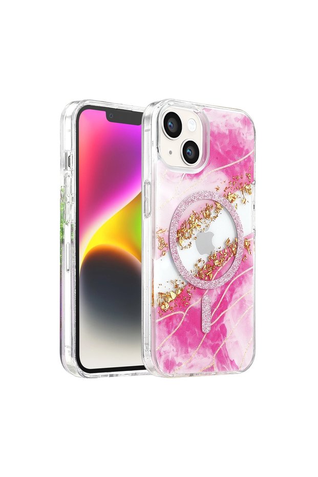Onegif apple iphone 15 lotus glitter magsafe cover - pink