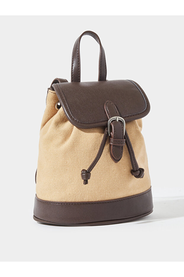 Khaki Drawstring Flap Backpack