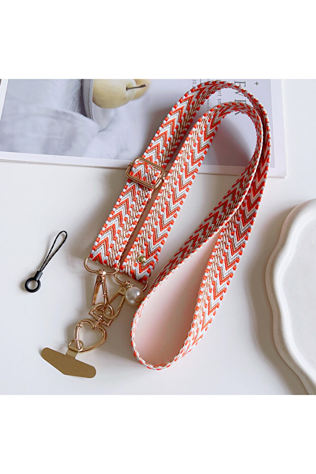 Polyester / Nylon Orange Newly Designed Wide And Thick Mobile Phone Lanyard, Adjustable Diagonal Cro