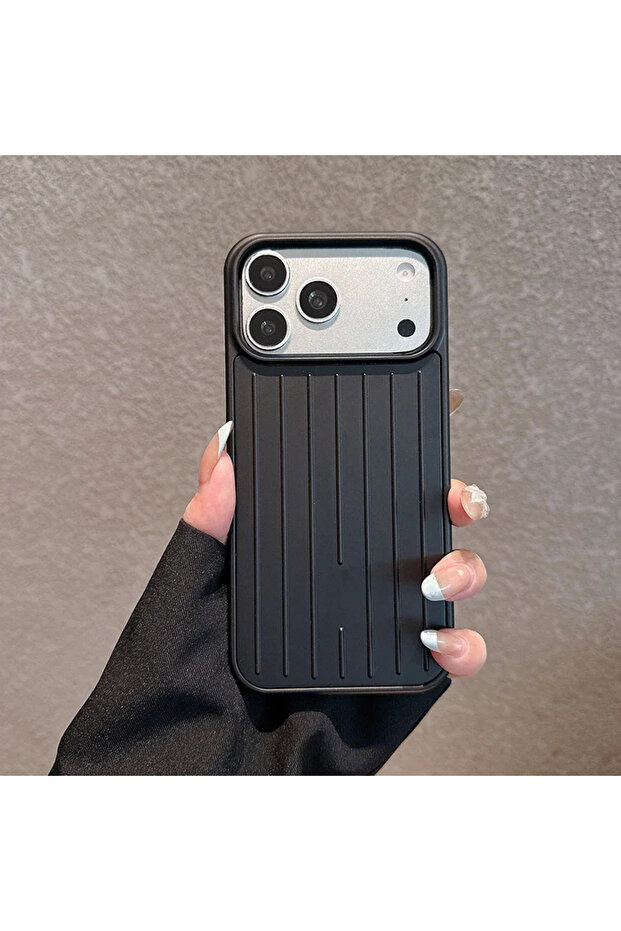 iPhone 16 Black Luxury Striped Luggage Texture Phone Case For IPhone 18 17 16 15 14 13 Pro Max Shock