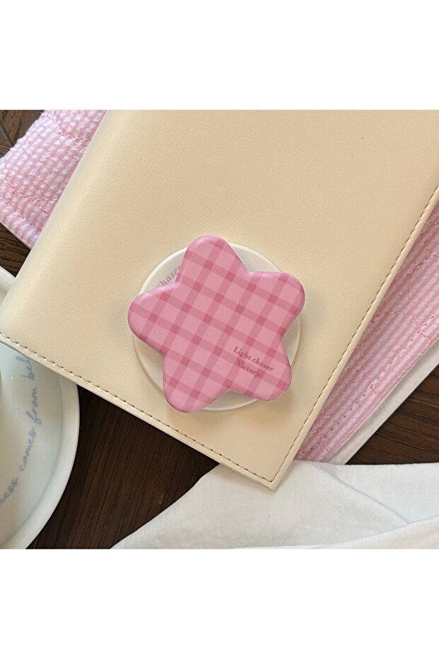 Berry Milk Grid Cute Star Grid Pattern Phone Holder Universal Anti‑Slip Phone Grip Stand Phone Back