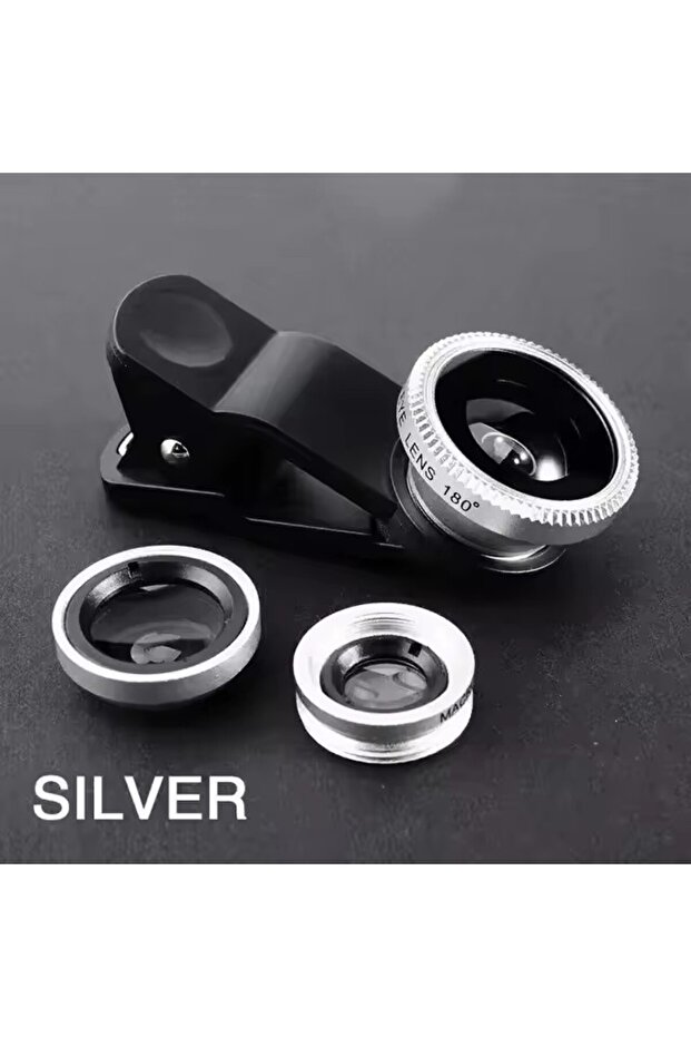 Silver Wide Angle Mobile Phone Camera Lens Fish Eye Macro Lens for Iphone 7 8 6 X 11 Universal 3 In