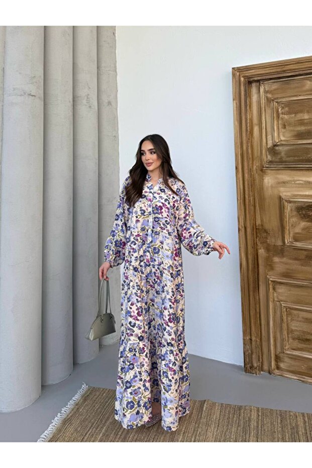 Women's Floral Patterned Dress Code: Js26Çi̇çekli̇elbi̇se-003 (Unlined) 137-141 cm