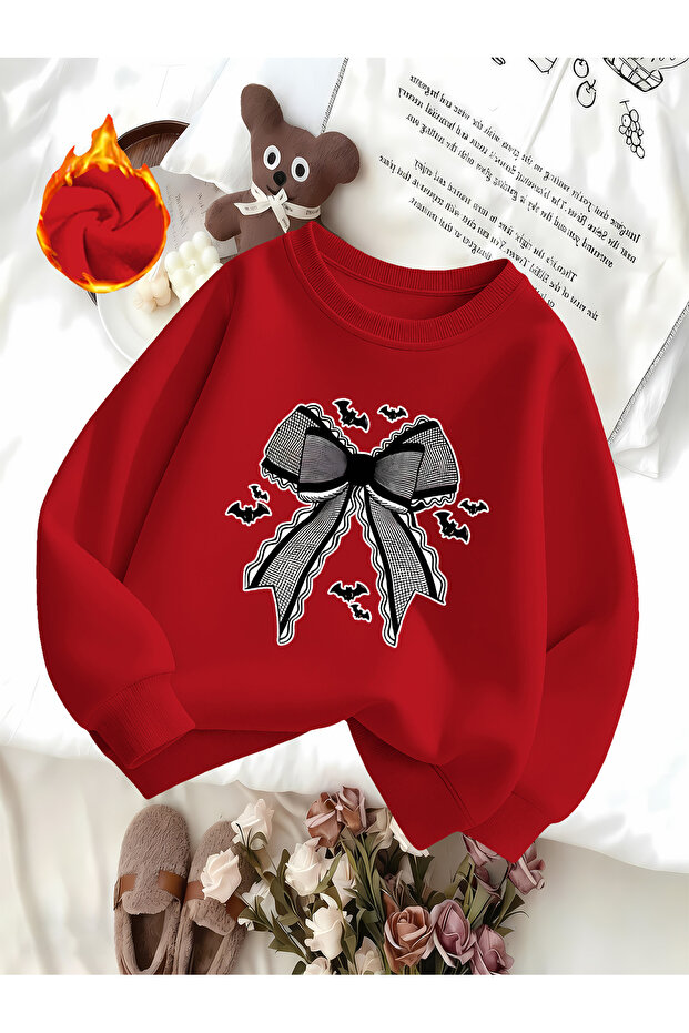 Unisex Bat Ribbon Printed Crew Neck Sweatshirt