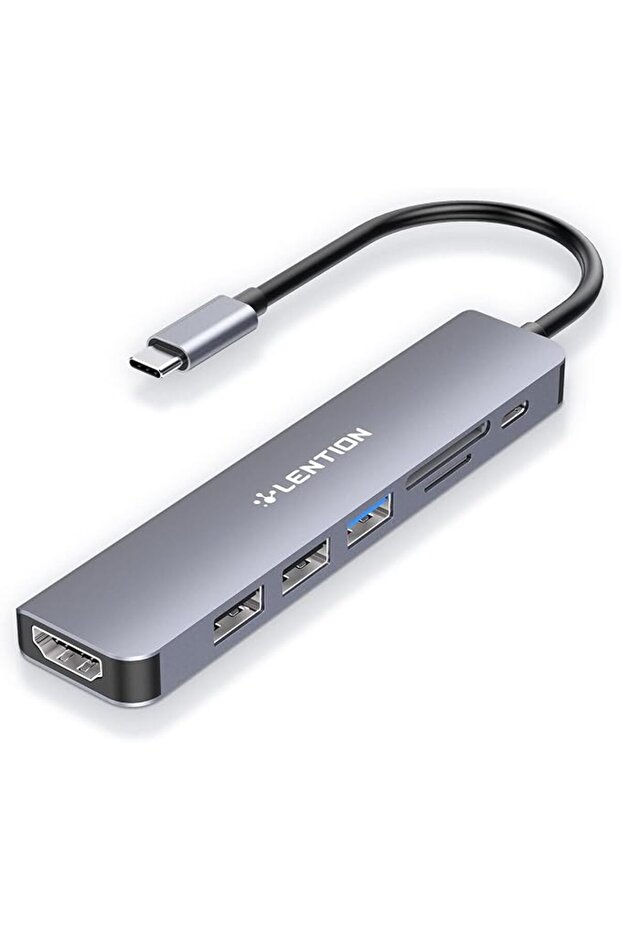 موزع USB-C مع شحن بقوة 100 واط، ومنفذ HDMI بدقة 4K، وقارئ بطاقات مزدوج، ومتوافق مع USB 3.0 و 2.0 (إصدارات 2025-2016)