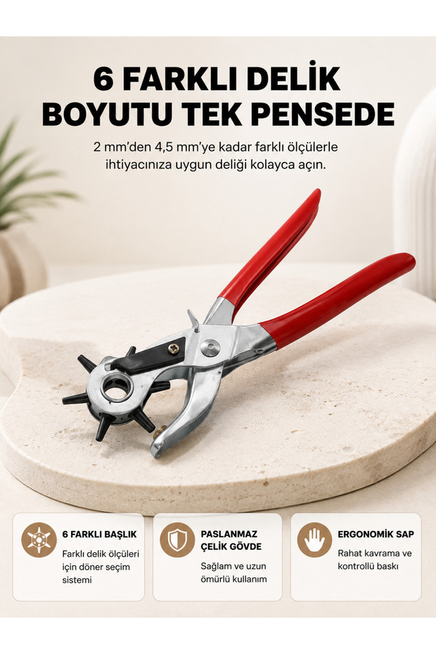 Punching Pliers 6-Headed Multi-Purpose Stainless Steel Ergonomic