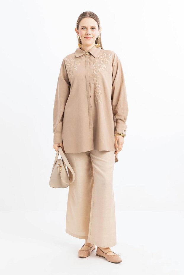 Mink-Embroidered Linen Shirt