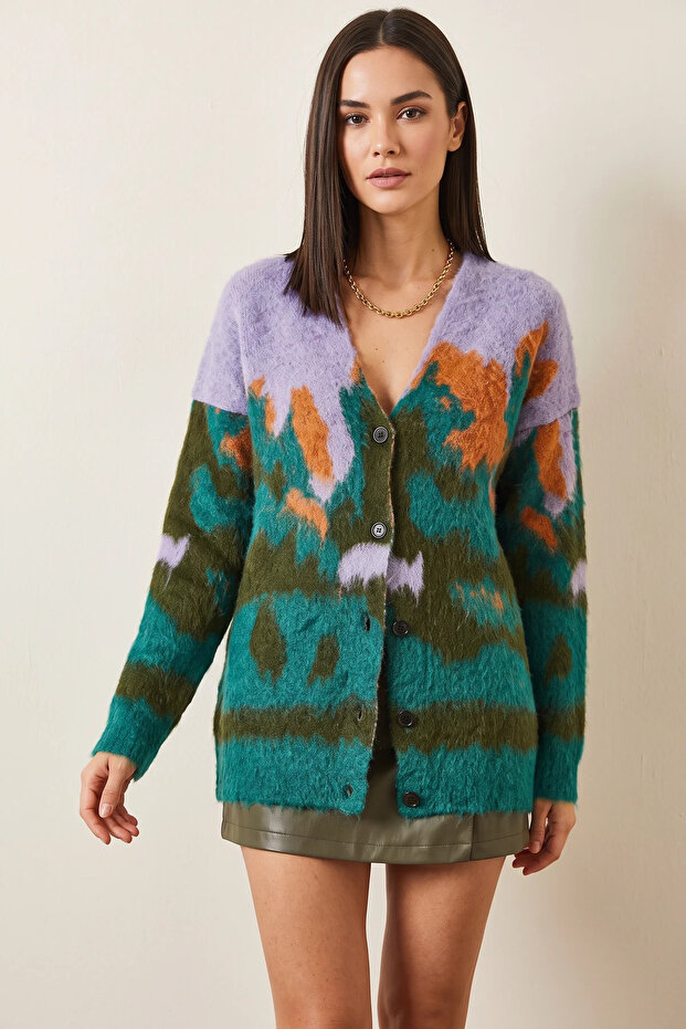 Women's Colorful Patterned Shawl Cardigan