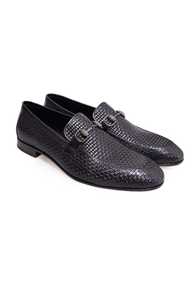 Black Color Laceless Genuine Leather Men's Shoes