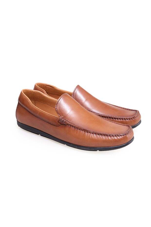 Tan Color Laceless Genuine Leather Men's Shoes