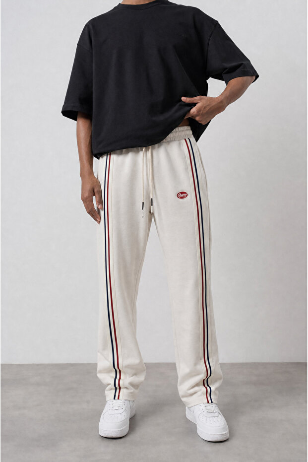 Men's Champ Stripe Detailed Baggy Sweatpants Beige