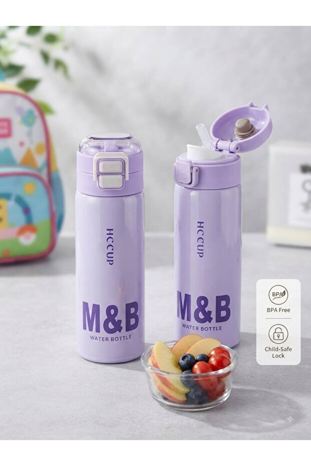 500ml New Solid Color Thermos With/Without Straw Hot/Cold Stainless Steel Thermos with Handle