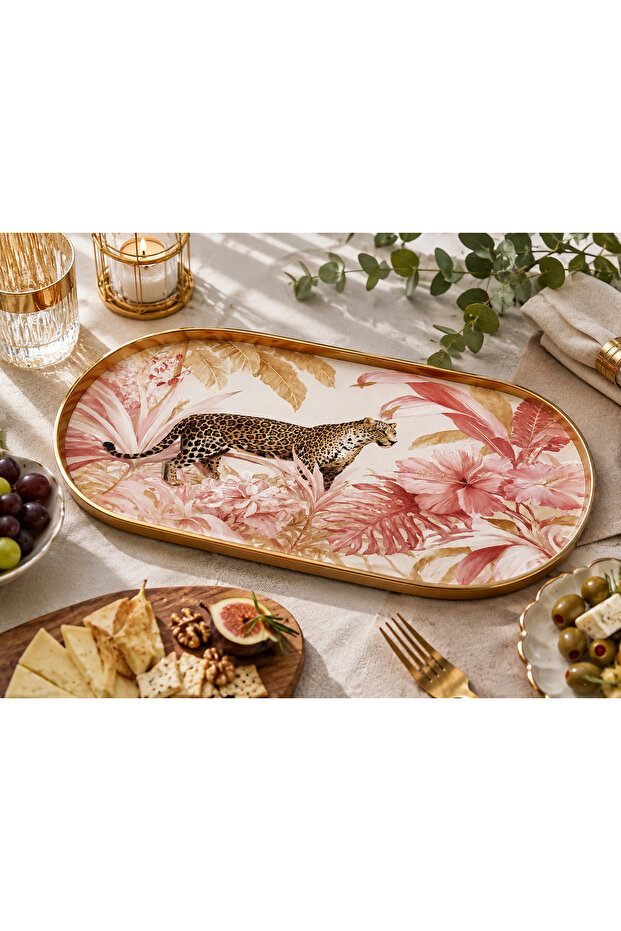 Leopard Flower Decorative Tray 🌸 🐆 30X13 cm – Premium Oval Serving Tray