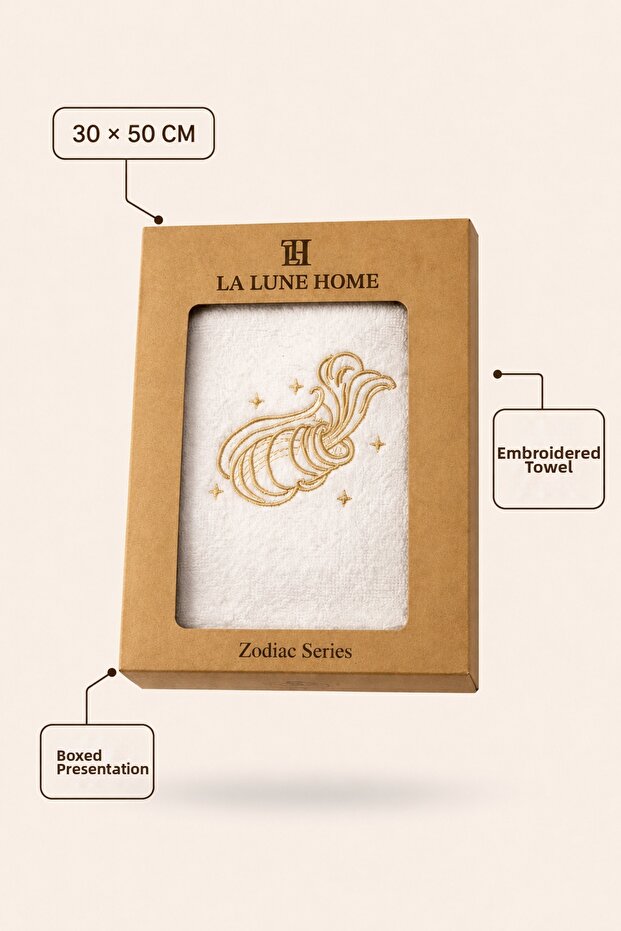 30X50 cm Zodiac Embroidered Boxed Towel – 100% Cotton Gift Hand and Face Towel
