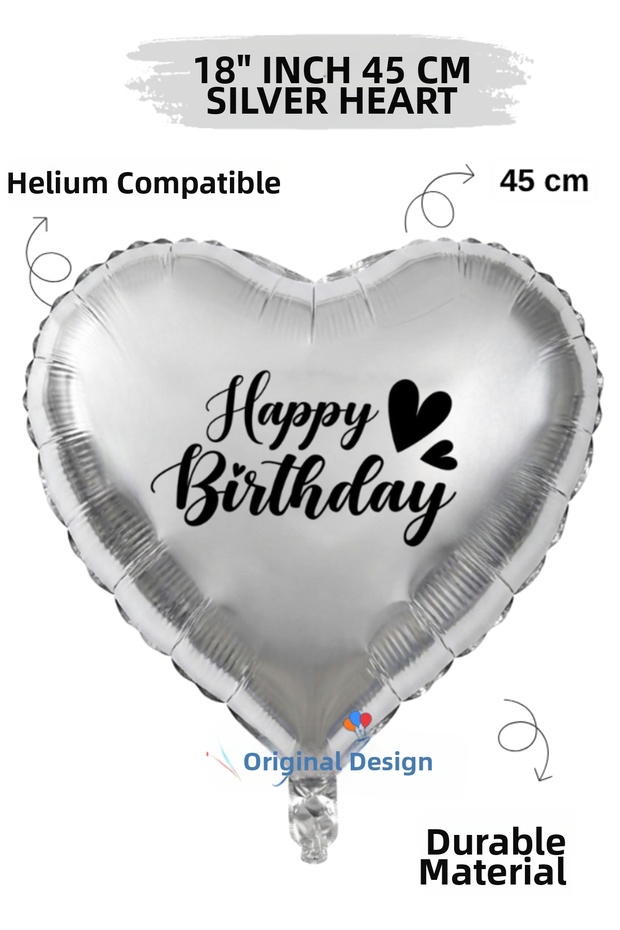 18 Inch Silver Heart Foil Balloon | Happy Birthday Heart Printed | Birthday Party Decoration Balloon