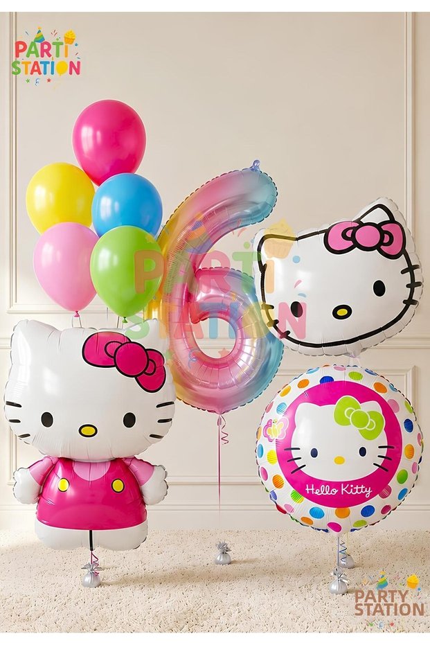 Hello Kitty Themed 6 Year Old Balloon Set - 9 Piece Hello Kitty Birthday Set