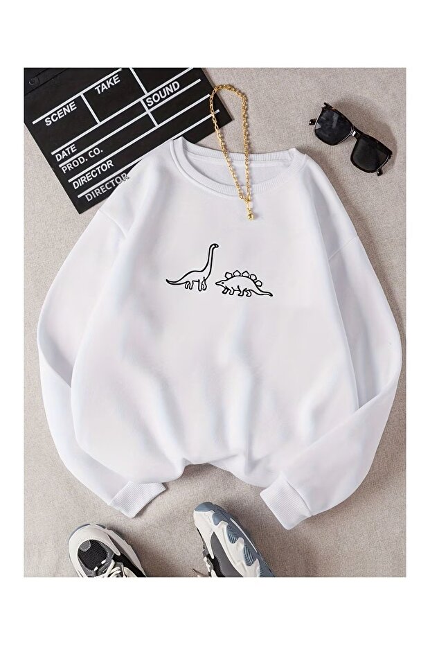 Dinosaur Printed Oversize Sweatshirt