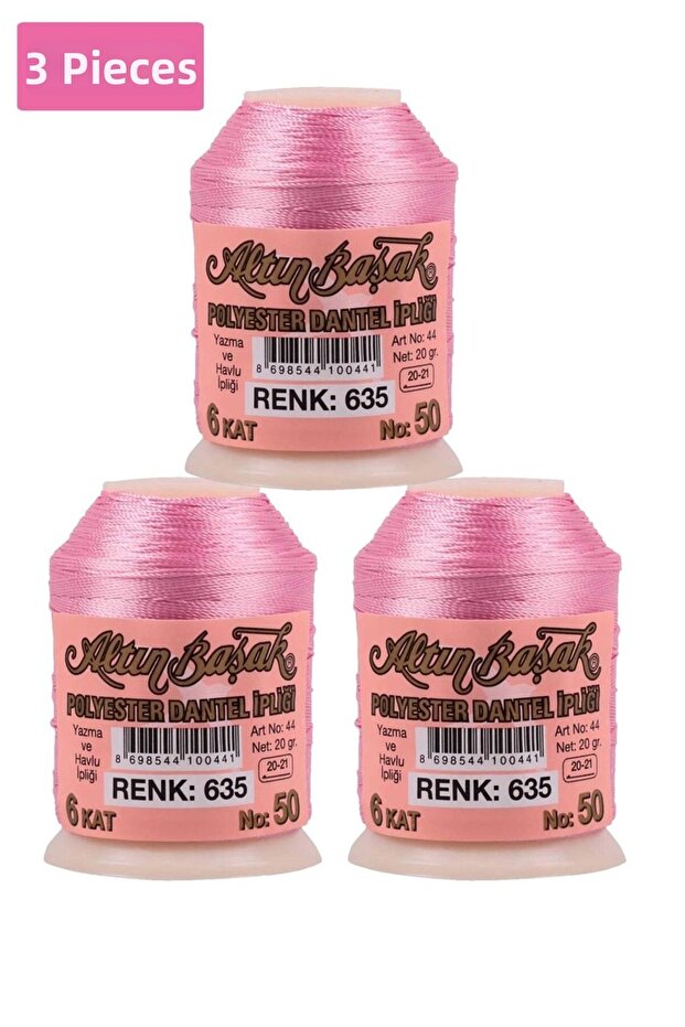 3 Pieces of Gold Spike Needle and Lace Thread 20 Gr - No: 635
